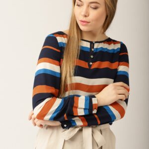 ESPRIT Women Navy  Orange Striped Top