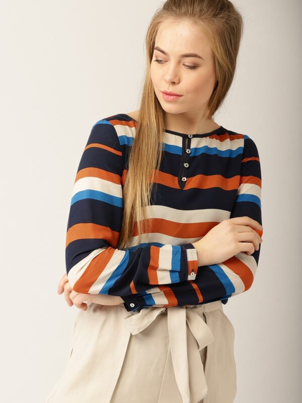 ESPRIT Women Navy  Orange Striped Top