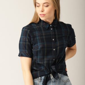 ESPRIT Women Navy Checked Shirt