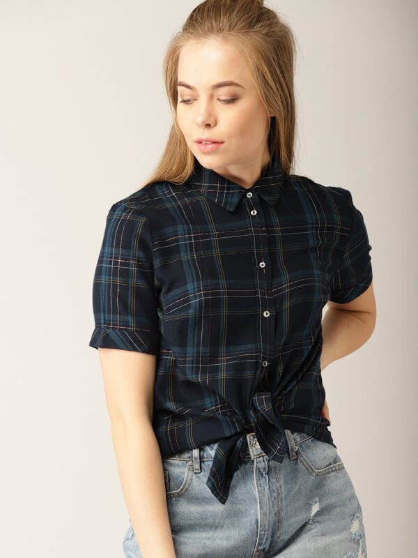 ESPRIT Women Navy Checked Shirt