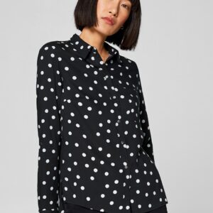 ESPRIT Women Black  White Regular Fit Polka Dot Print Casual Shirt