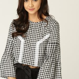 ESPRIT Women Black  White Checked Top