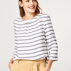 ESPRIT Women White  Navy Blue Striped Top