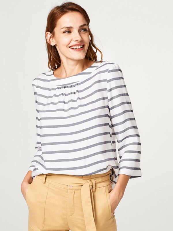 ESPRIT Women White  Navy Blue Striped Top