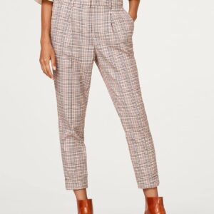 ESPRIT Women Off-White  Brown Regular Fit Checked Trousers