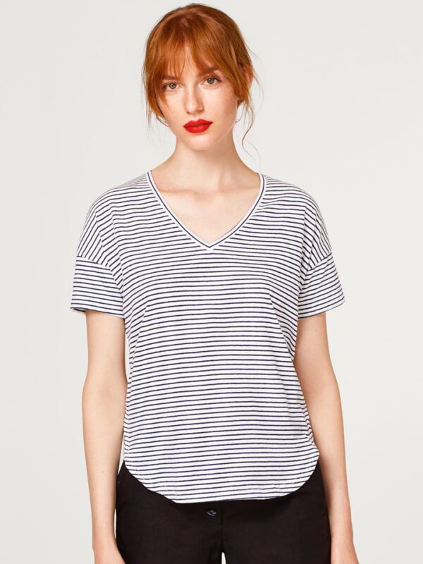 ESPRIT Women White  Navy Blue Striped Boxy Top