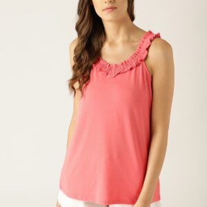 ESPRIT Women Coral Pink Solid Top