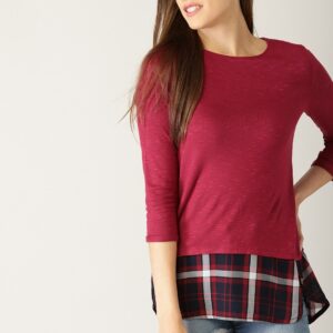 ESPRIT Women Maroon Solid A-Line Top