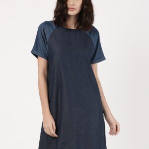 ether Women Navy Blue Solid Indigo A-Line Dress