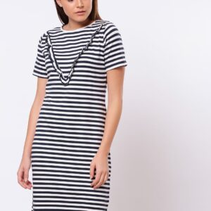 ether Women White  Navy Blue Striped T-shirt Dress