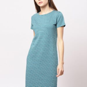 ether Women Teal Blue Striped T-shirt Dress