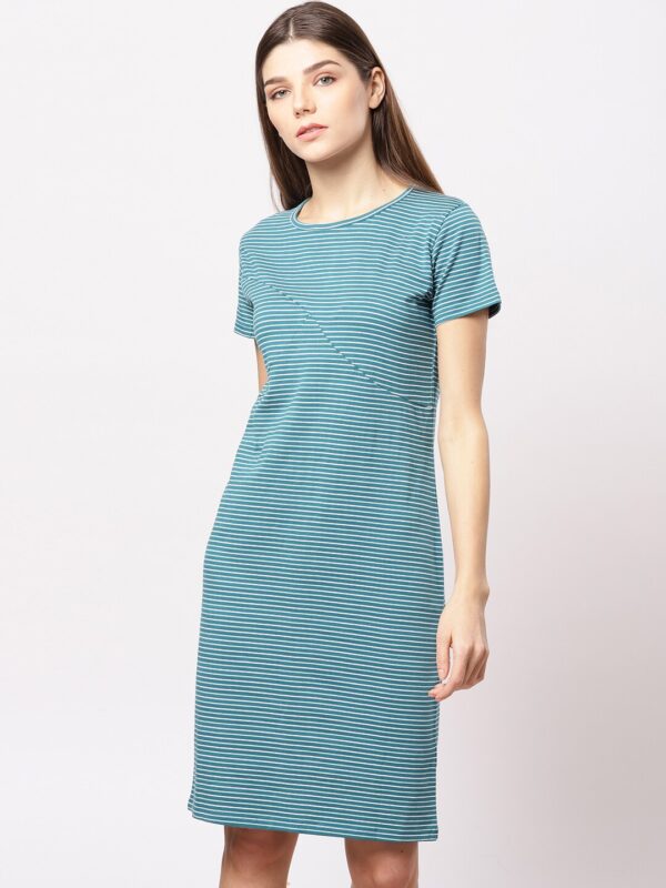 ether Women Teal Blue Striped T-shirt Dress