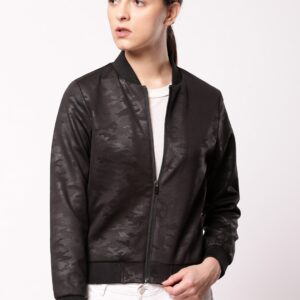 ether Women Black Printed Bomber Jacket