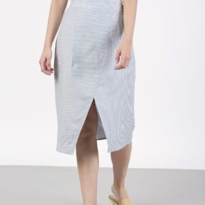 ether Blue  White Striped A-Line Skirt