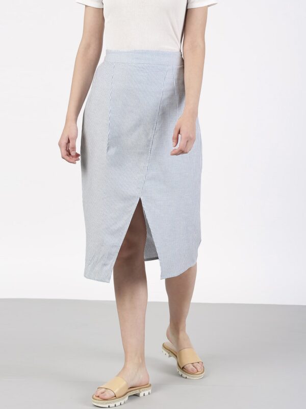 ether Blue  White Striped A-Line Skirt