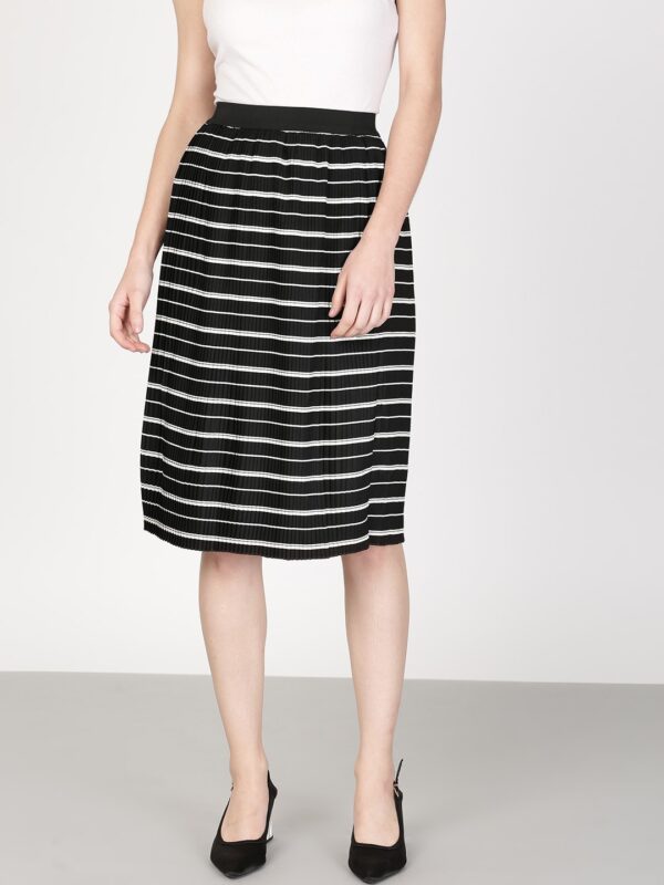 ether Women Black  White A-Line Pleated Skirt