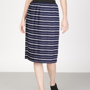 ether Navy Blue  White A-Line Pleated Skirt