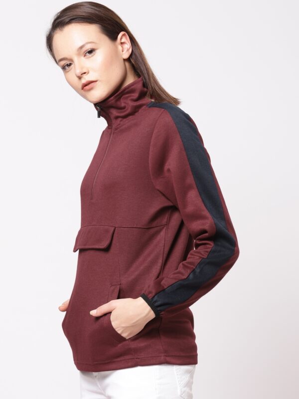 ether Women Burgundy Solid Sweatshirt