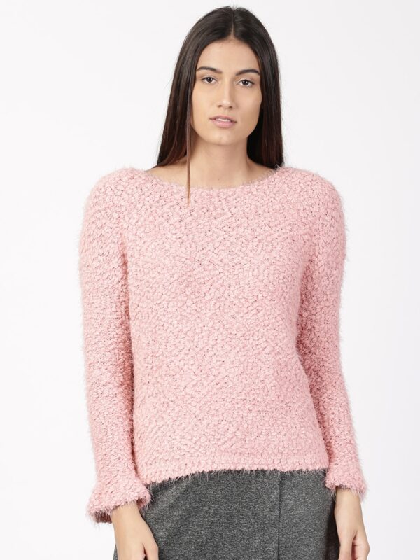 ether Women Pink Self-Design Sweater