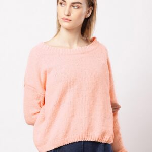 ether Women Peach-Coloured Solid Sweater