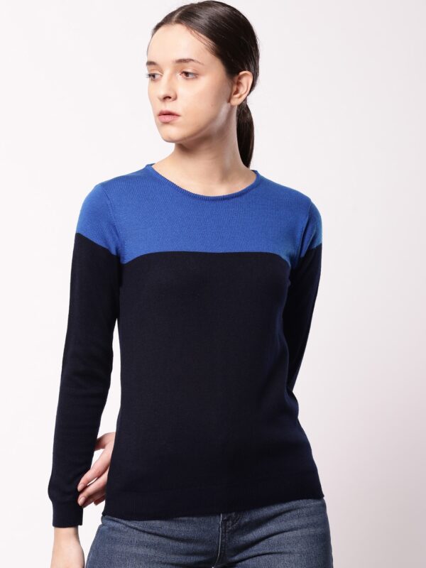 ether Women Blue Colourblocked Pullover