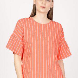 ether Women Coral Pink  White Striped Top