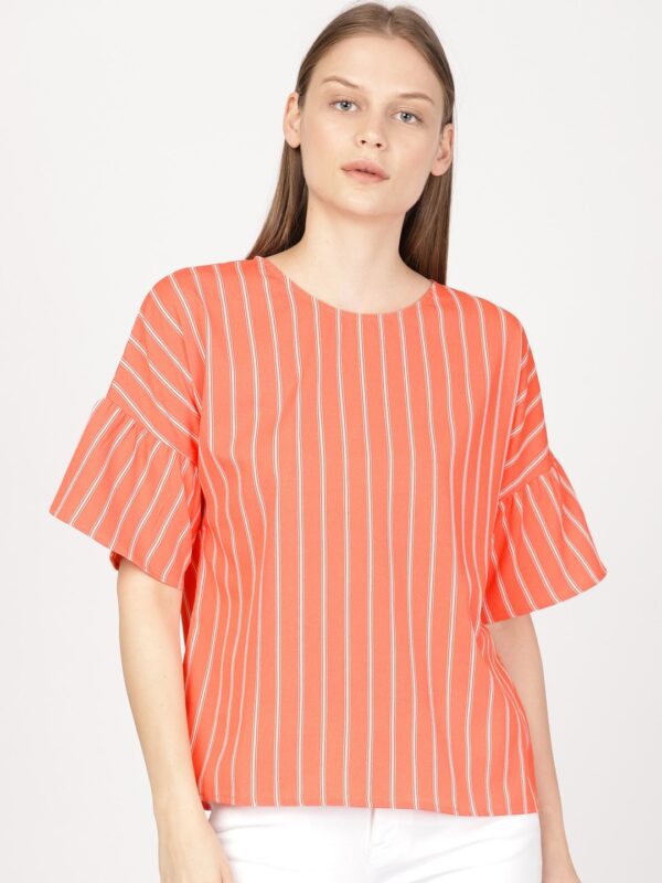 ether Women Coral Pink  White Striped Top