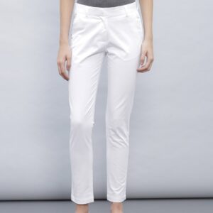 ether Women White Solid Straight Fit Flat-Front Trousers