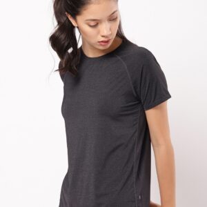 ether Women Charcoal Grey Knitted e-dry Solid Round Neck T-shirt