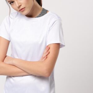 ether e+ Women White Self Design Round Neck T-shirt