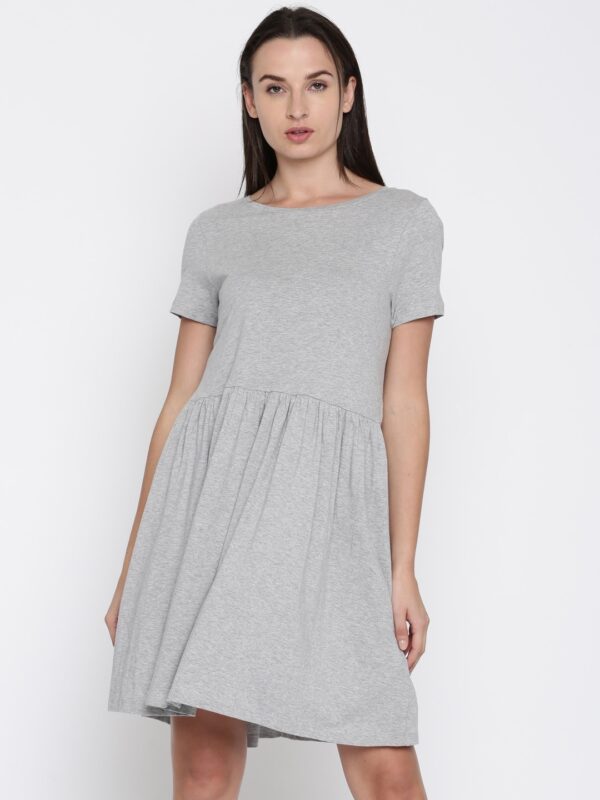 French Connection Women Grey Solid Fit  Flare Dress