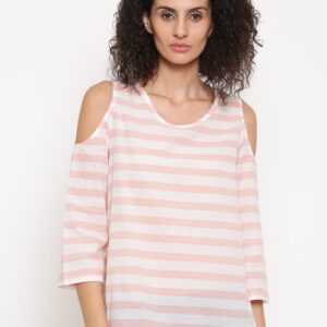 Fame Forever by Lifestyle Women Coral Pink  White Striped Top