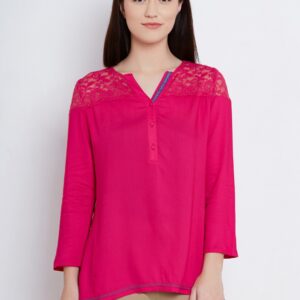 Fusion Beats Pink Lace Yoke Top