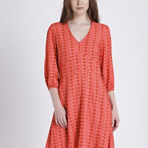 GAP Womens Red Fit and Flare Print V-Neck Dress