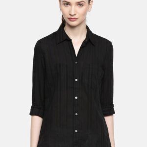 GAP Women Black Regular Fit Striped Casual Shirt