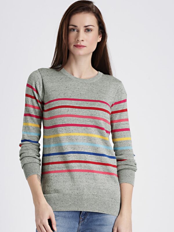 GAP Women Grey CRAZY STRIPE Striped Pullover