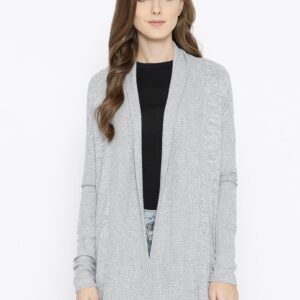 GAP Women Grey Melange Softspun Open-Front Shawl Collar Cardigan Sweater