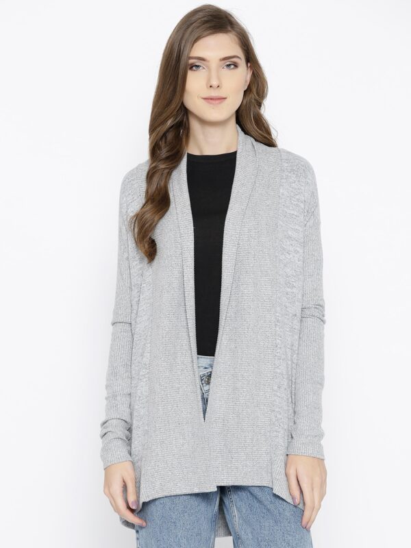 GAP Women Grey Melange Softspun Open-Front Shawl Collar Cardigan Sweater