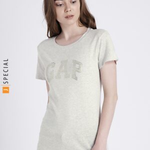 Gap Women Grey Melange Logo Crewneck Puff Tee