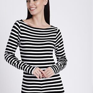 GAP Women Black  White Striped Regular Knitted Top