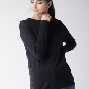 GAS Women Navy Blue Solid Pullover