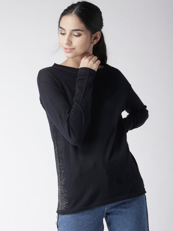 GAS Women Navy Blue Solid Pullover