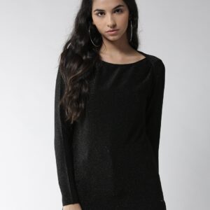 GAS Women Black Solid Shimmery Top