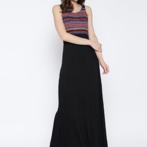 Global Desi Black Printed Maxi Dress