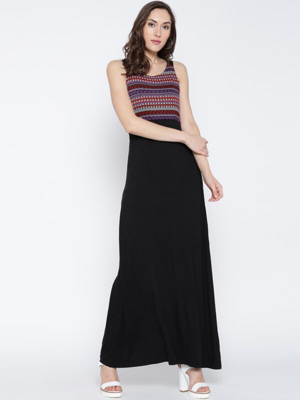 Global Desi Black Printed Maxi Dress