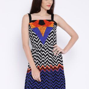 Global Desi Black  White Chevron Print Fit  Flare Dress