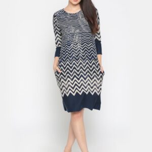 Global Desi Women Blue Printed A-Line Dress