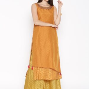 Global Desi Orange Layered Kurta Set