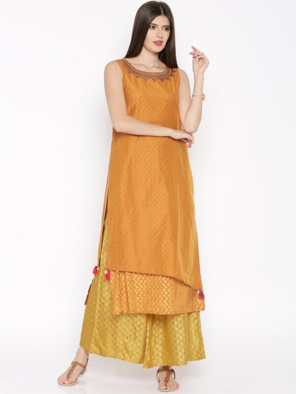 Global Desi Orange Layered Kurta Set