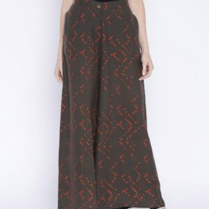 Global Desi Olive Green Printed Palazzos